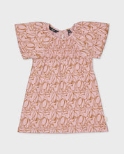 Jurk roze met bladprint | AOP Pink Leaves