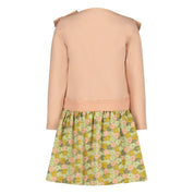 Jurk met bewerkte rok | AOP Pink Flower