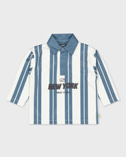 Blauw-wit gestreept poloshirt met tekstprint | AOP Blue Stripe