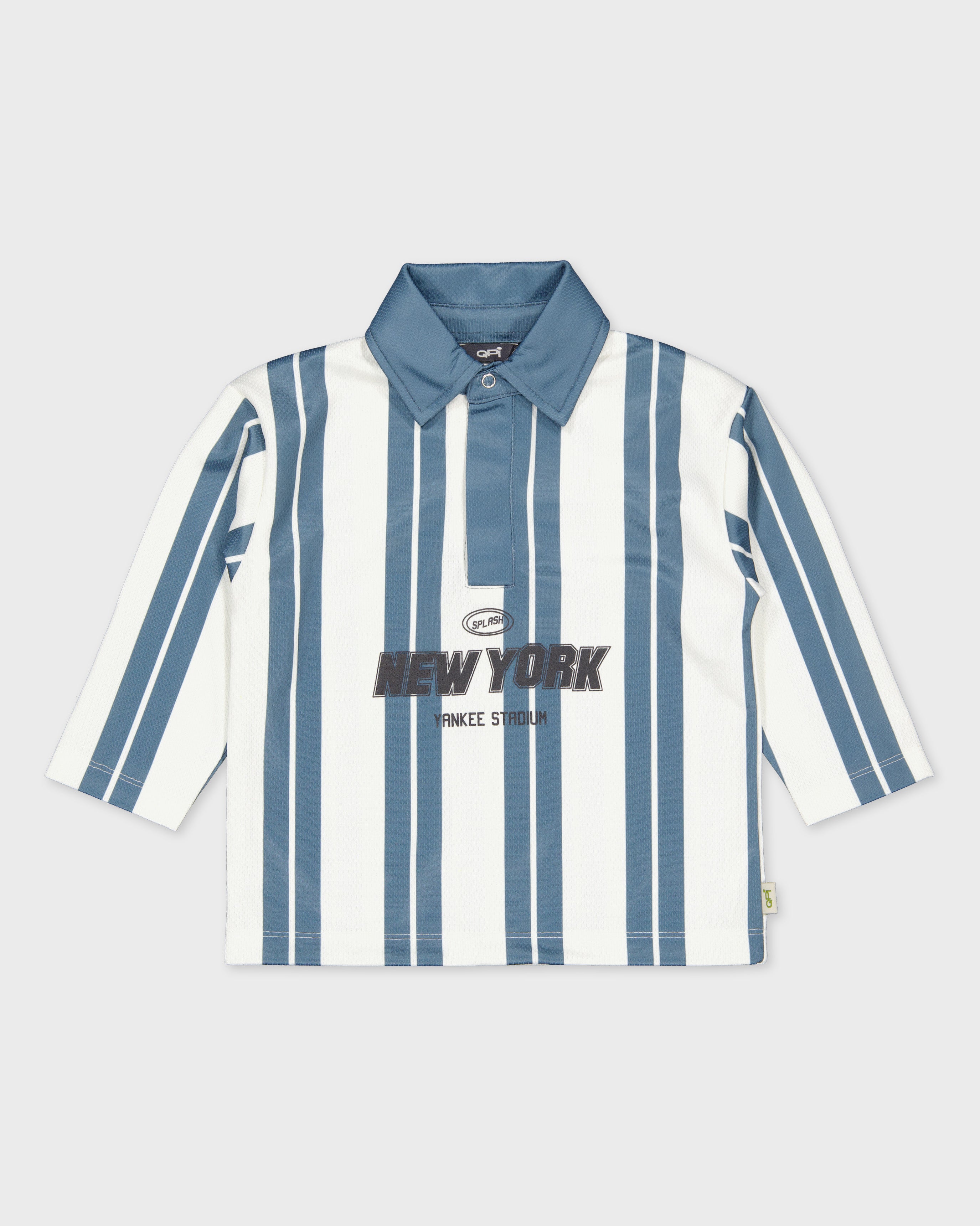Blauw-wit gestreept poloshirt met tekstprint | AOP Blue Stripe