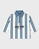 Blauw-wit gestreept poloshirt met tekstprint | AOP Blue Stripe