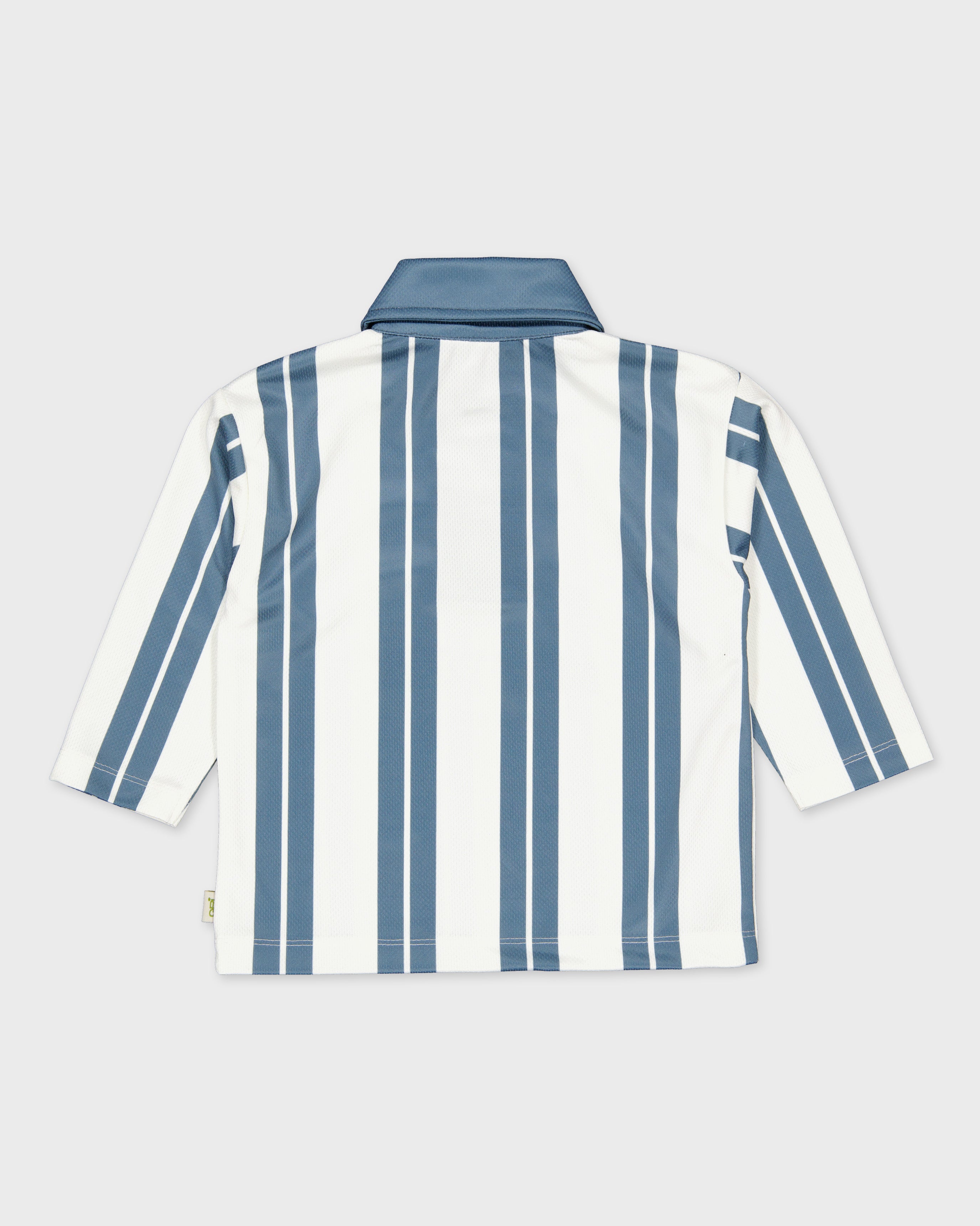 Blauw-wit gestreept poloshirt met tekstprint | AOP Blue Stripe