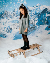 Grijsblauwe jurk met pofmouwen | Grey