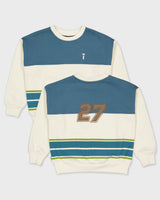 Crèmekleurige sweater met petrolblauwe kleurvlakken | Off White