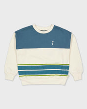Crèmekleurige sweater met petrolblauwe kleurvlakken | Off White