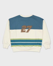 Crèmekleurige sweater met petrolblauwe kleurvlakken | Off White