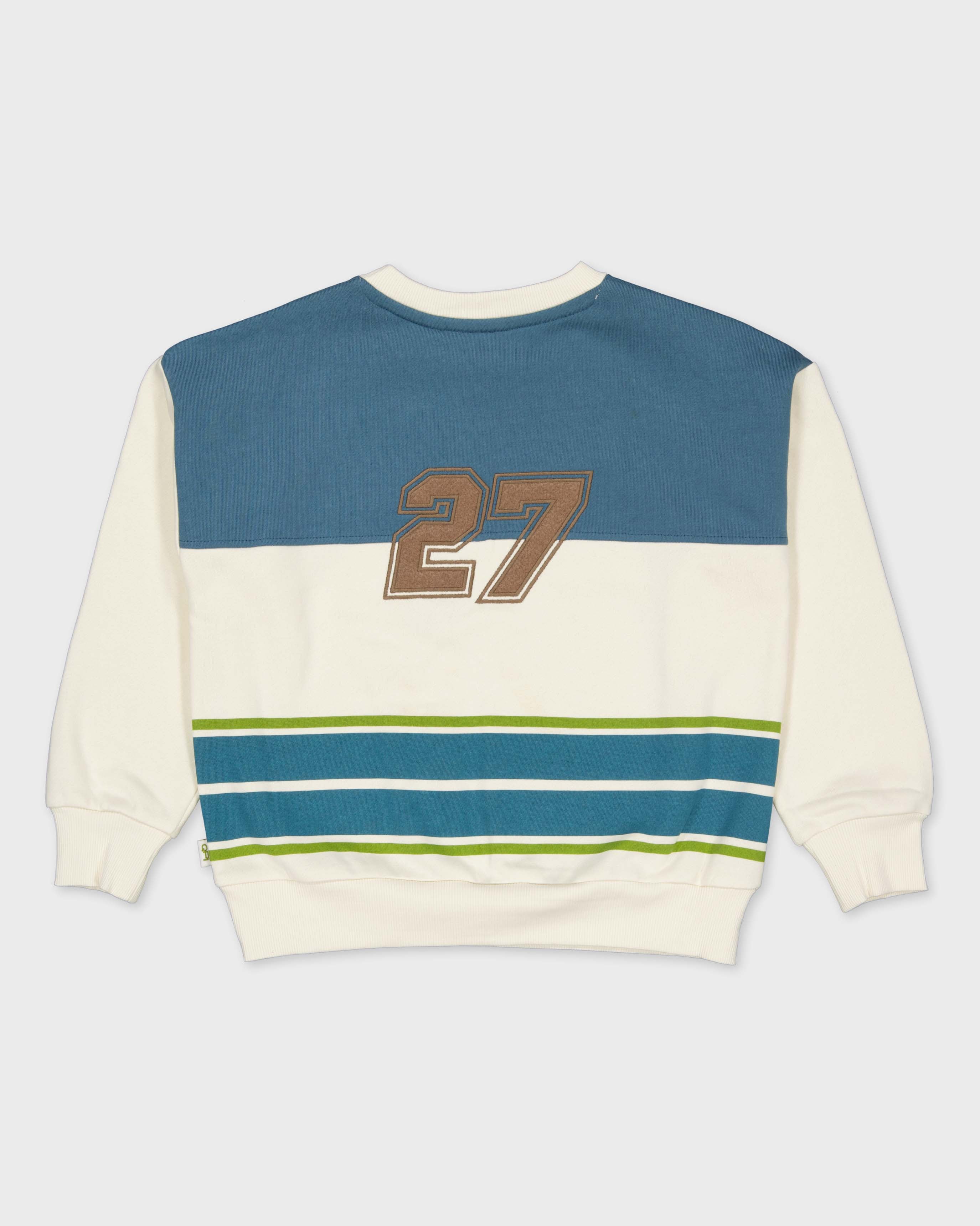 Crèmekleurige sweater met petrolblauwe kleurvlakken | Off White