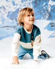 Crèmekleurige sweater met petrolblauwe kleurvlakken | Off White