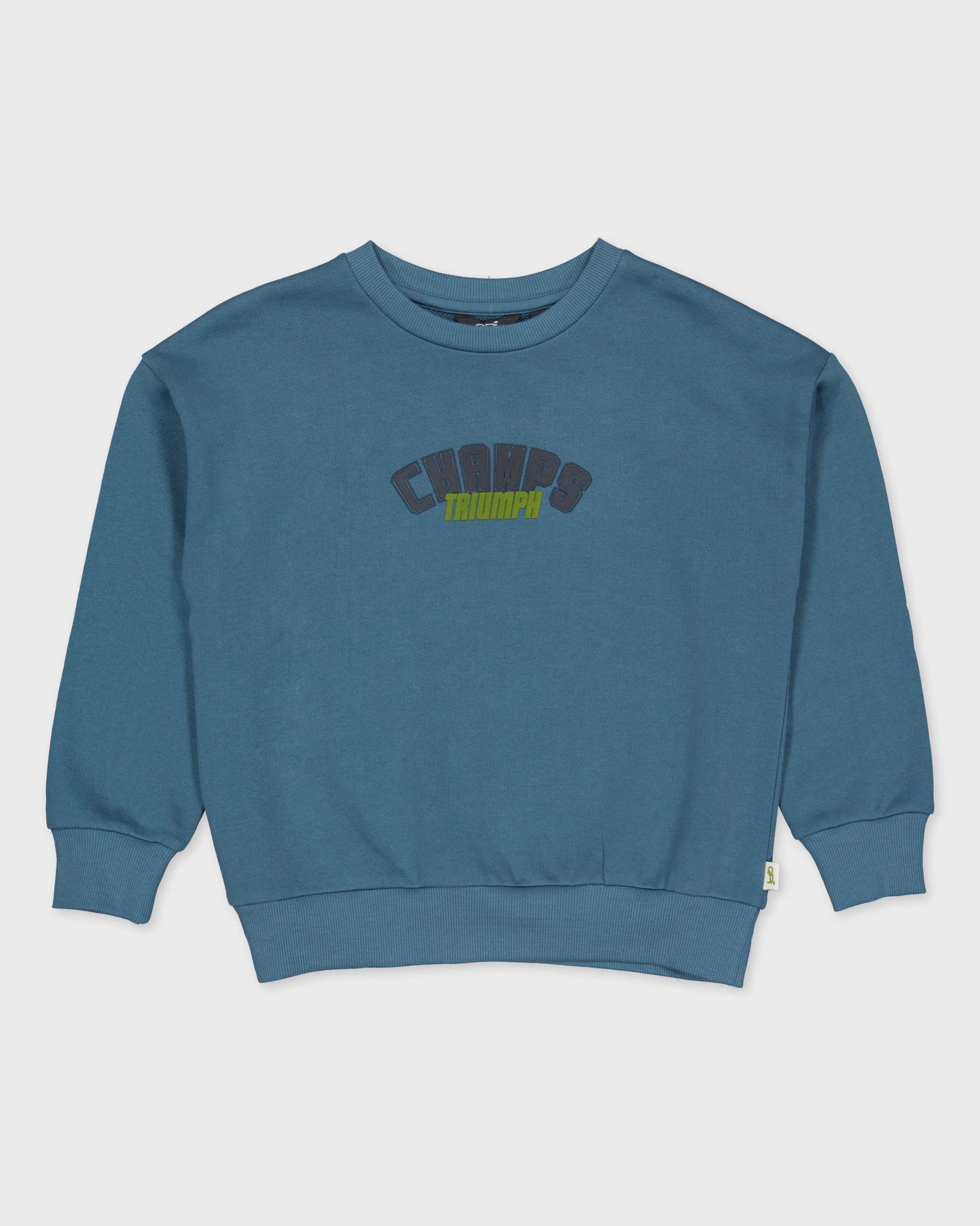 Petrolblauwe sweater met borstprint | Petrol