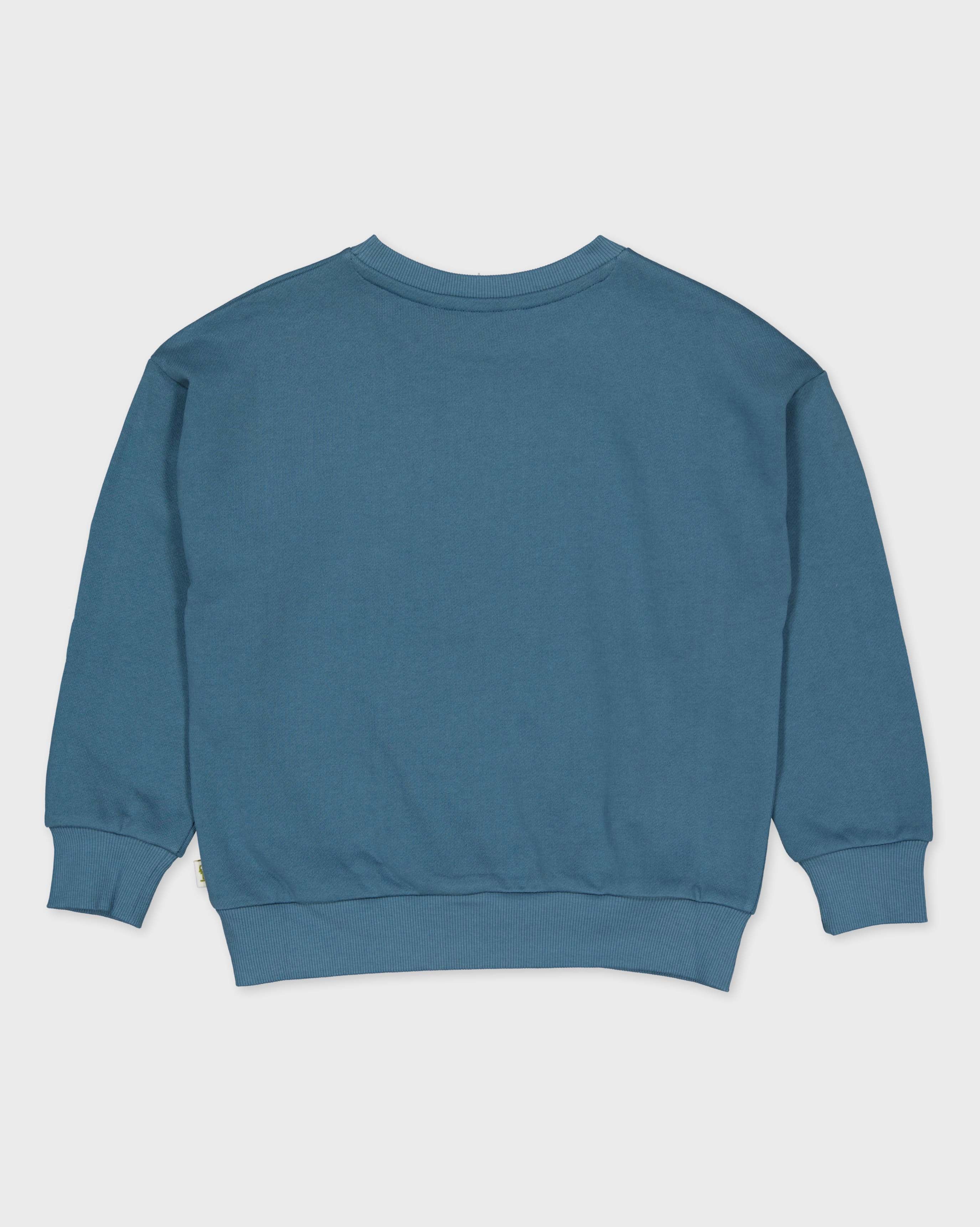 Petrolblauwe sweater met borstprint | Petrol