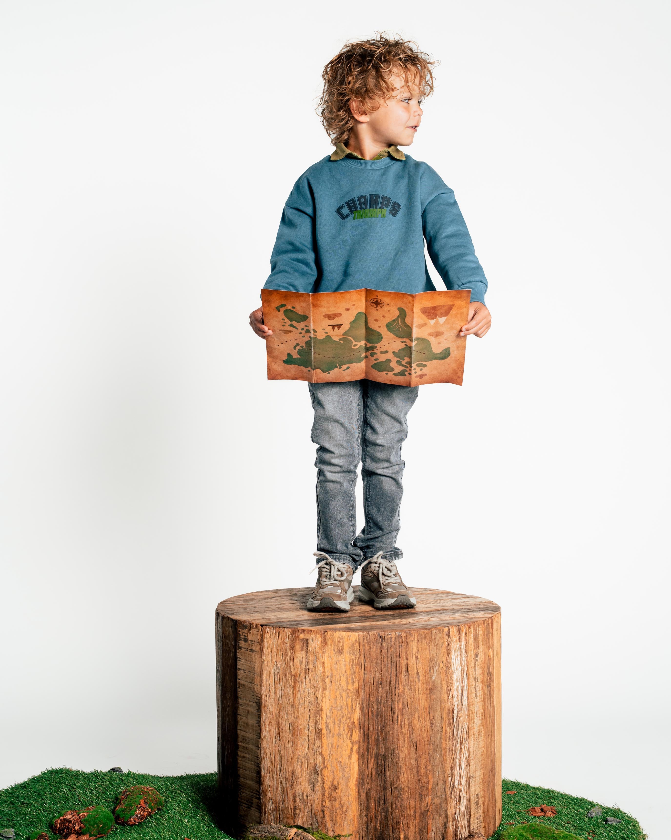 Petrolblauwe sweater met borstprint | Petrol