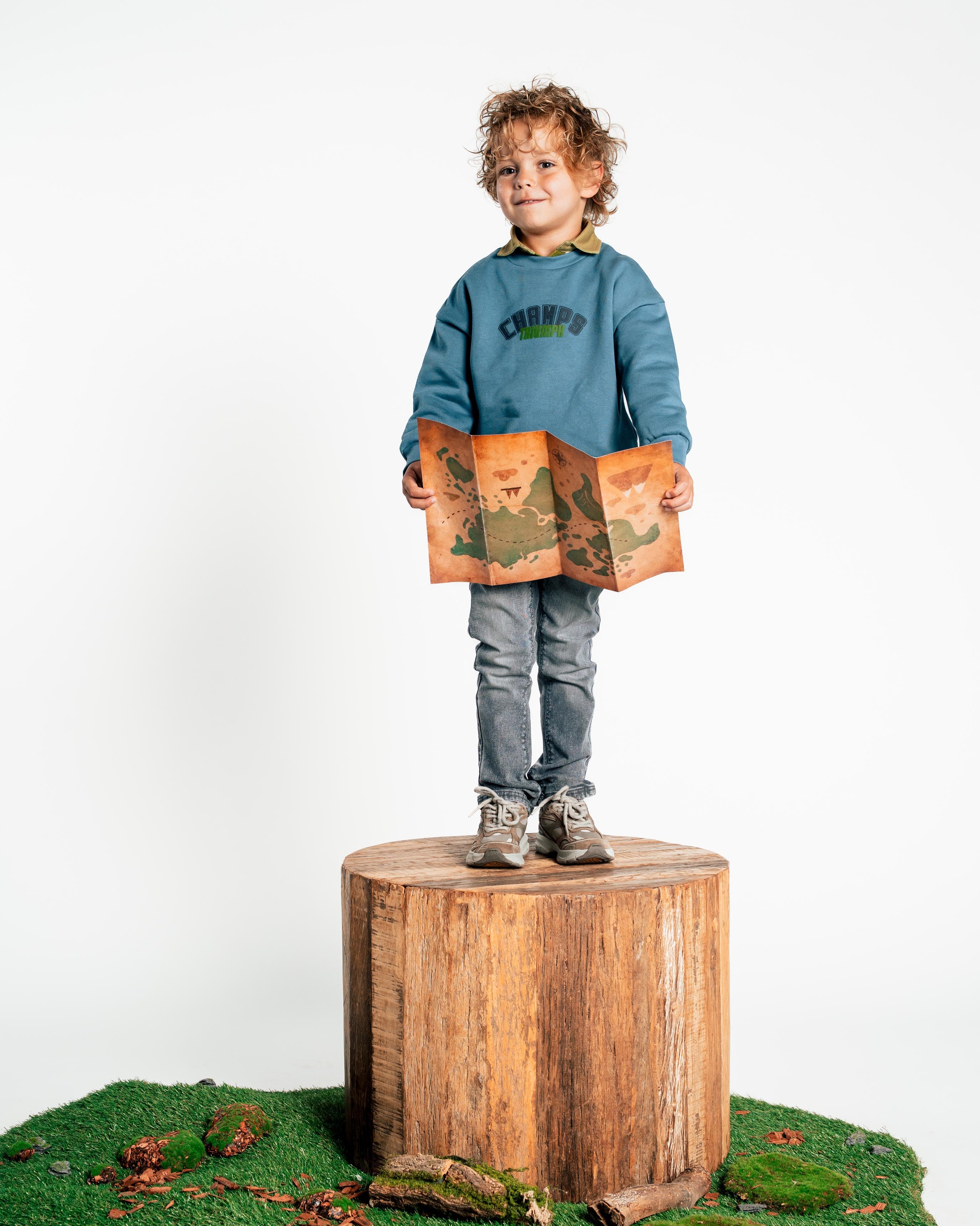 Petrolblauwe sweater met borstprint | Petrol
