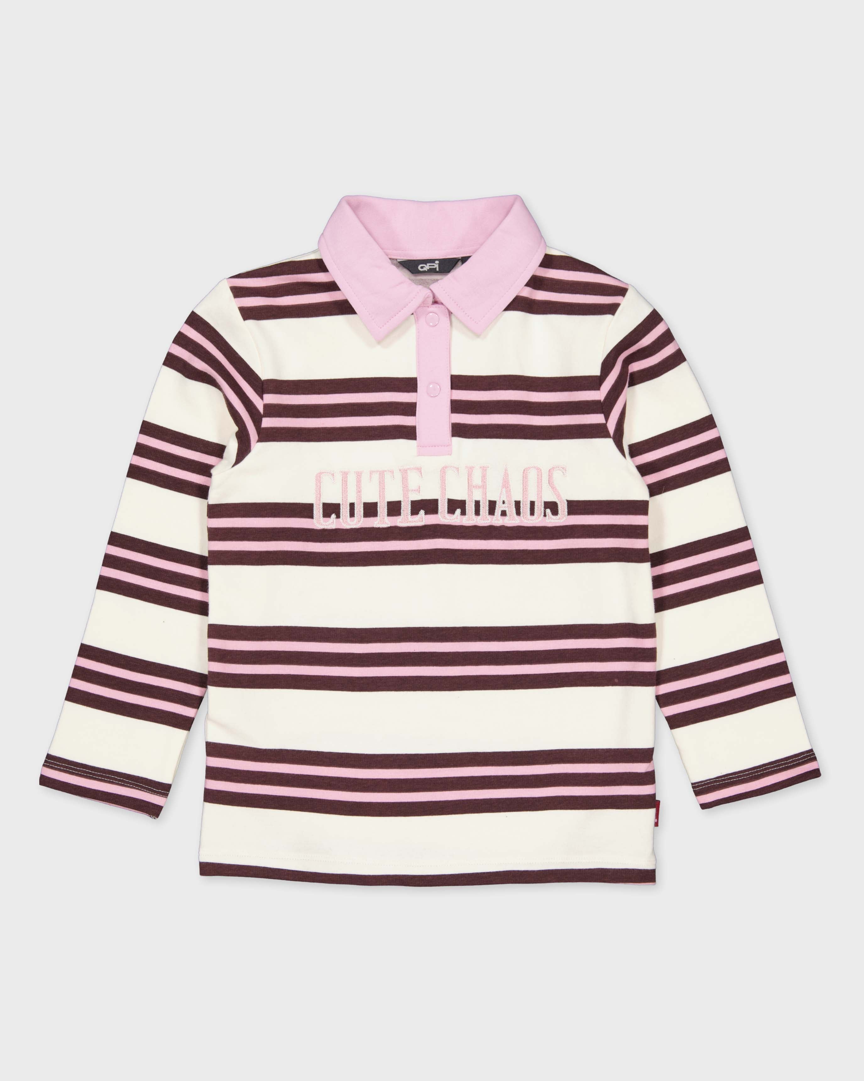 Gestreepte polo met lange mouwen | AOP Pink Stripe