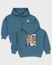 Petrolblauwe hoodie met rugprint | Petrol