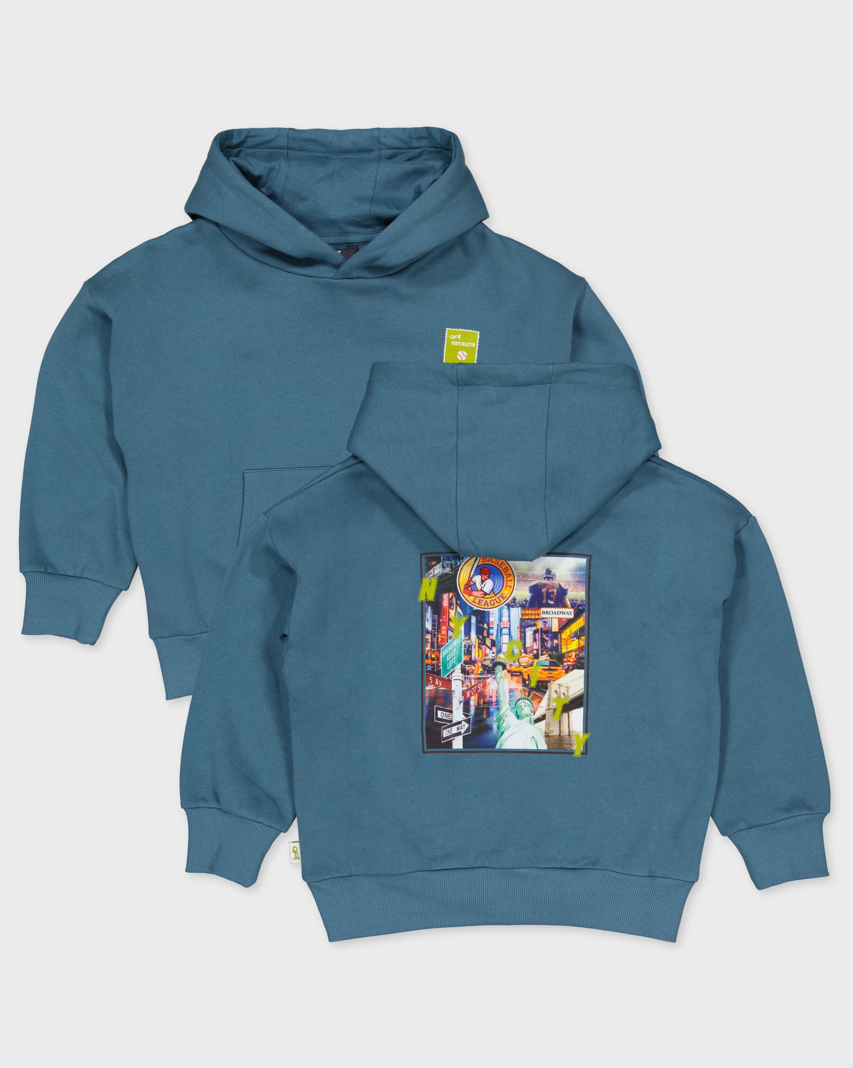 Petrolblauwe hoodie met rugprint | Petrol