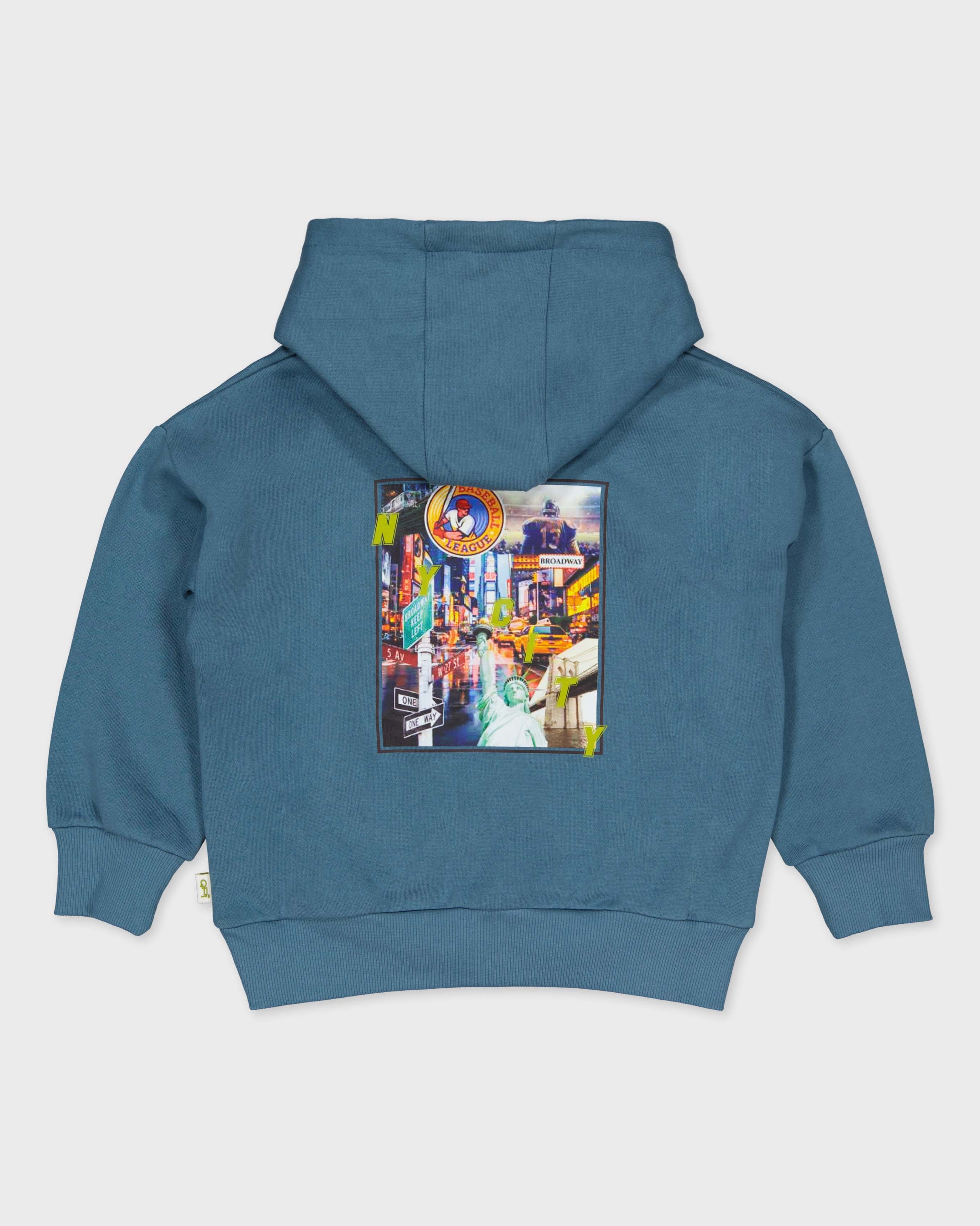 Petrolblauwe hoodie met rugprint | Petrol