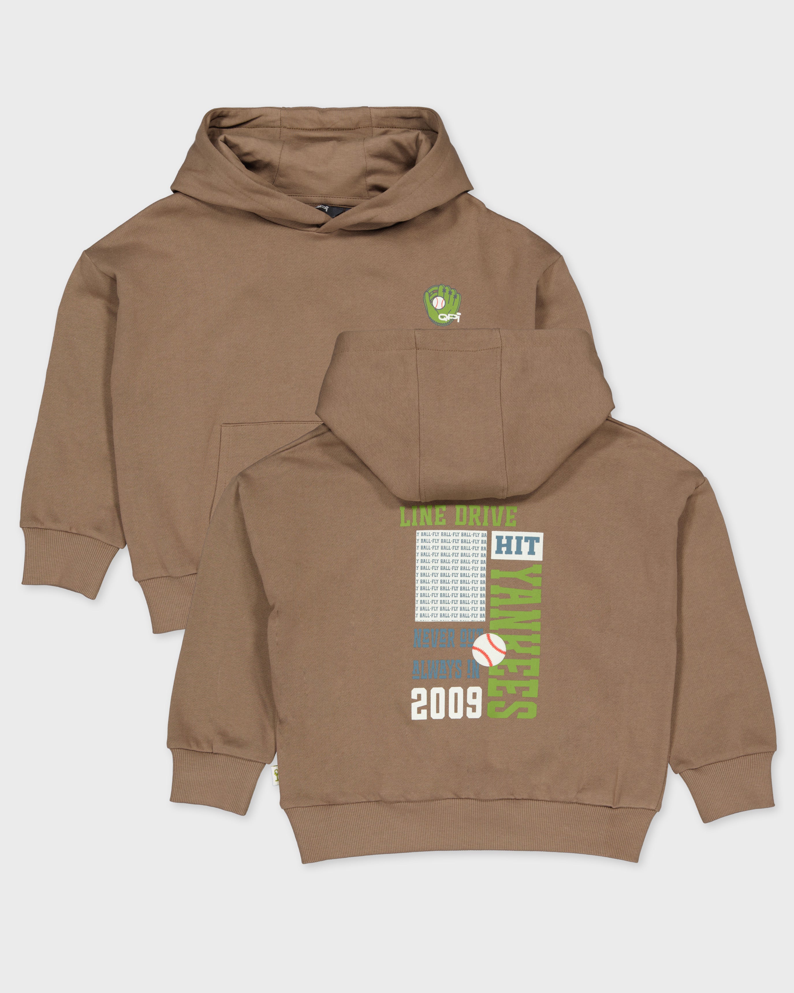 Taupekleurige hoodie met rugprint | Dark Brown