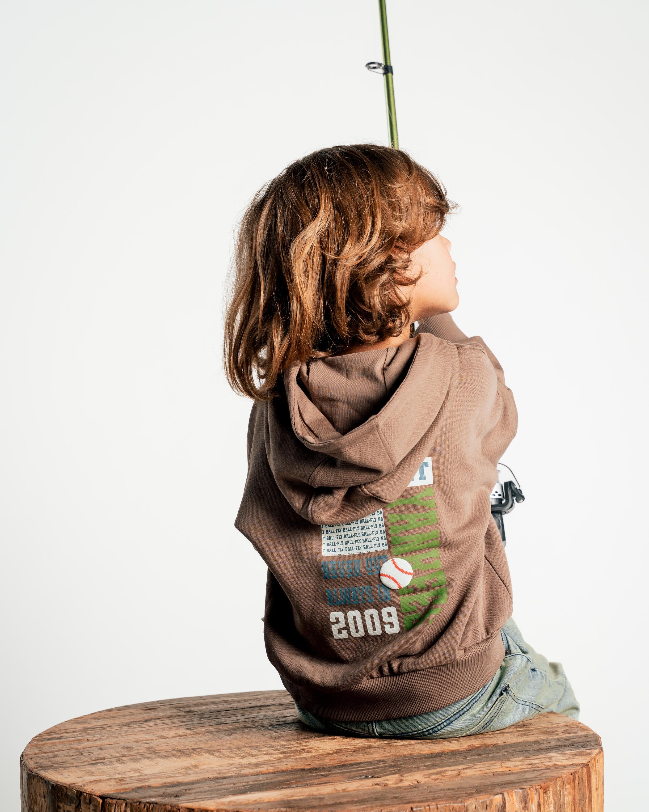 Taupekleurige hoodie met rugprint | Dark Brown