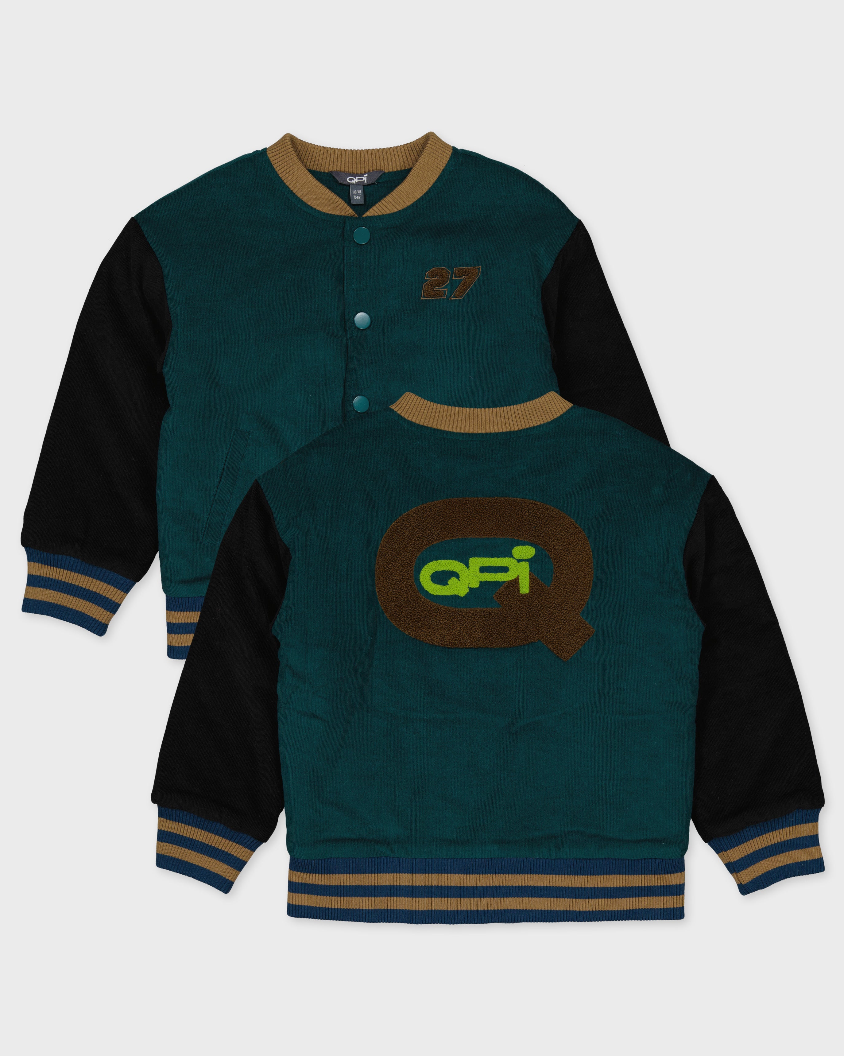 Donkergroen varsity vest met patches | Petrol