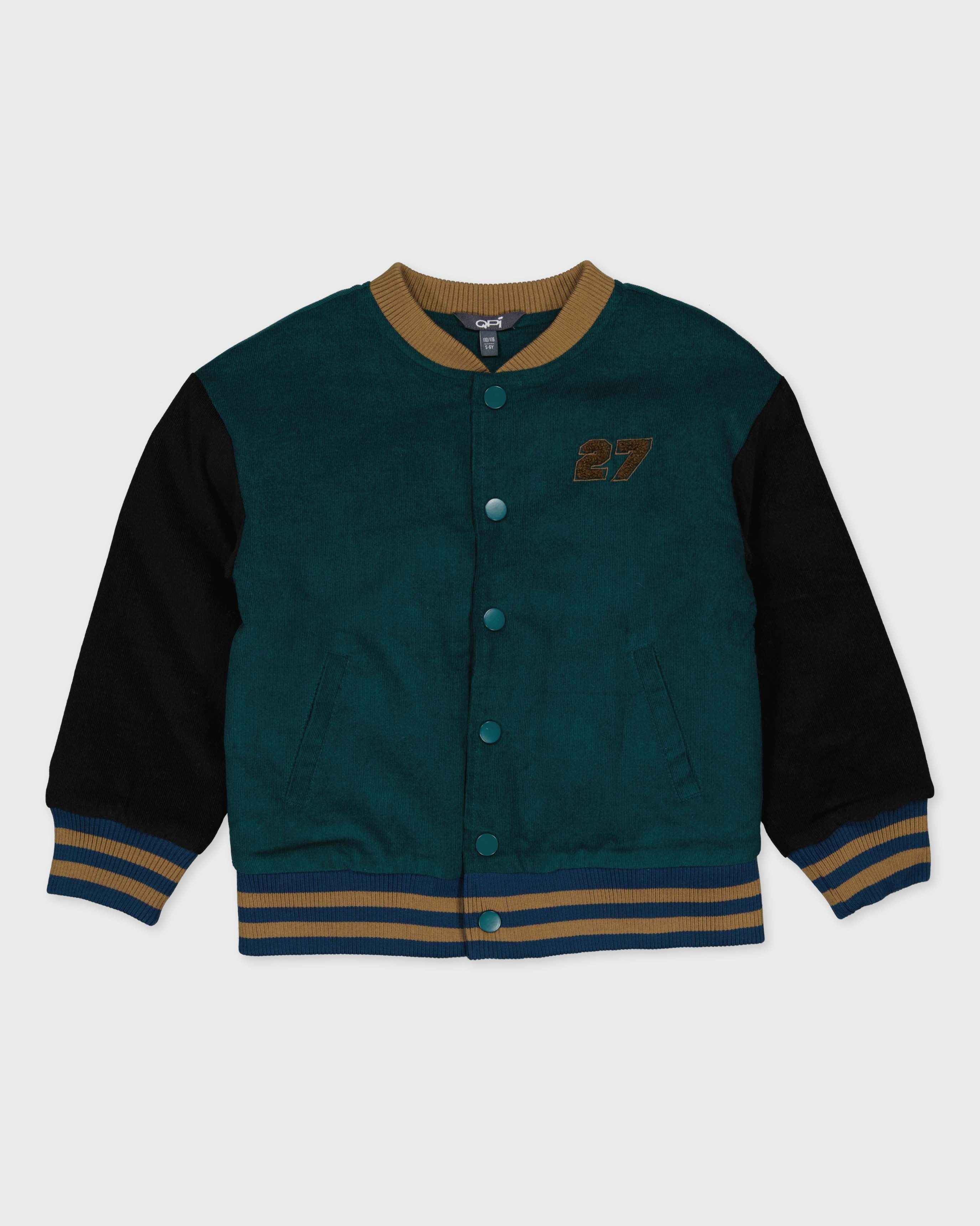 Donkergroen varsity vest met patches | Petrol