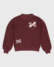 Bordeauxrood gebreid vest met bloemen | Burgundy