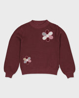 Bordeauxrood gebreid vest met bloemen | Burgundy