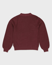 Bordeauxrood gebreid vest met bloemen | Burgundy