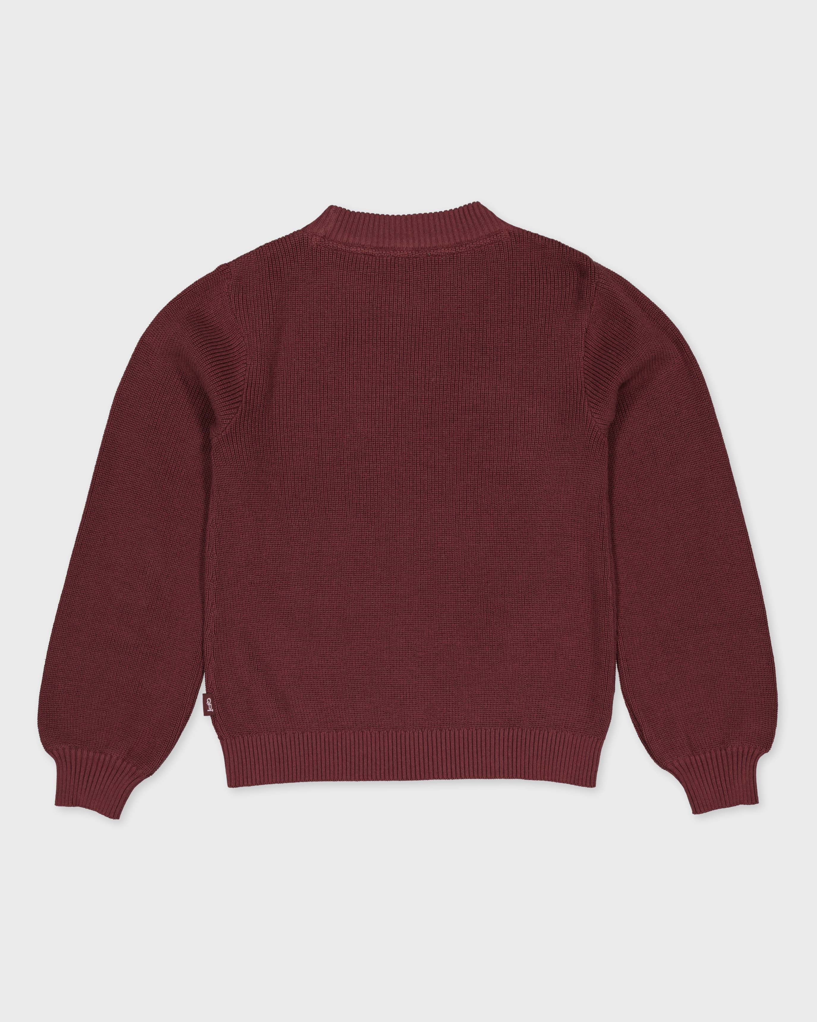 Bordeauxrood gebreid vest met bloemen | Burgundy