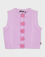 Lila gebreide bodywarmer met bloemknopen | Lavender