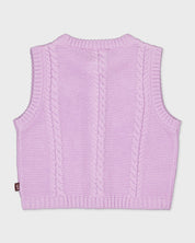 Lila gebreide bodywarmer met bloemknopen | Lavender