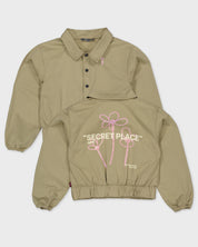 Olijfgroen jack met flamingoprint | Taupe Green