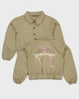Olijfgroen jack met flamingoprint | Taupe Green