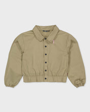 Olijfgroen jack met flamingoprint | Taupe Green