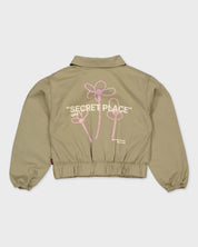 Olijfgroen jack met flamingoprint | Taupe Green