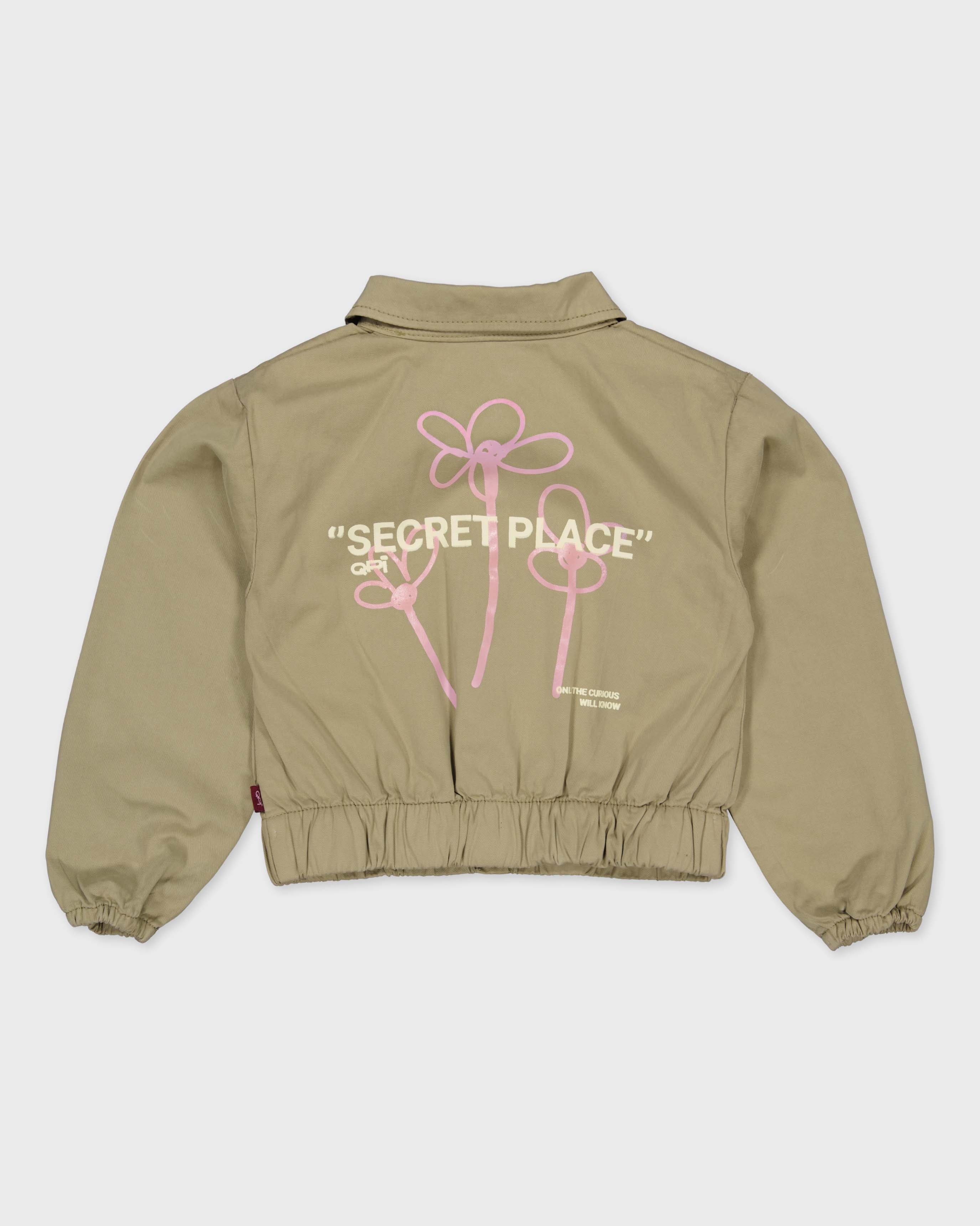 Olijfgroen jack met flamingoprint | Taupe Green