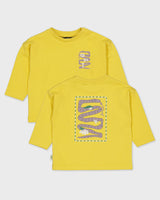 Geel shirt met rugprint | Mustard Yellow
