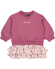 Oudroze sweaterjurk met rucherok | AOP Purple Sketch