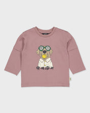 Oudroze shirt met frontprint | Dusty Mauve