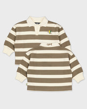 Bruin gestreepte polo met lange mouwen | AOP Off White Stripe