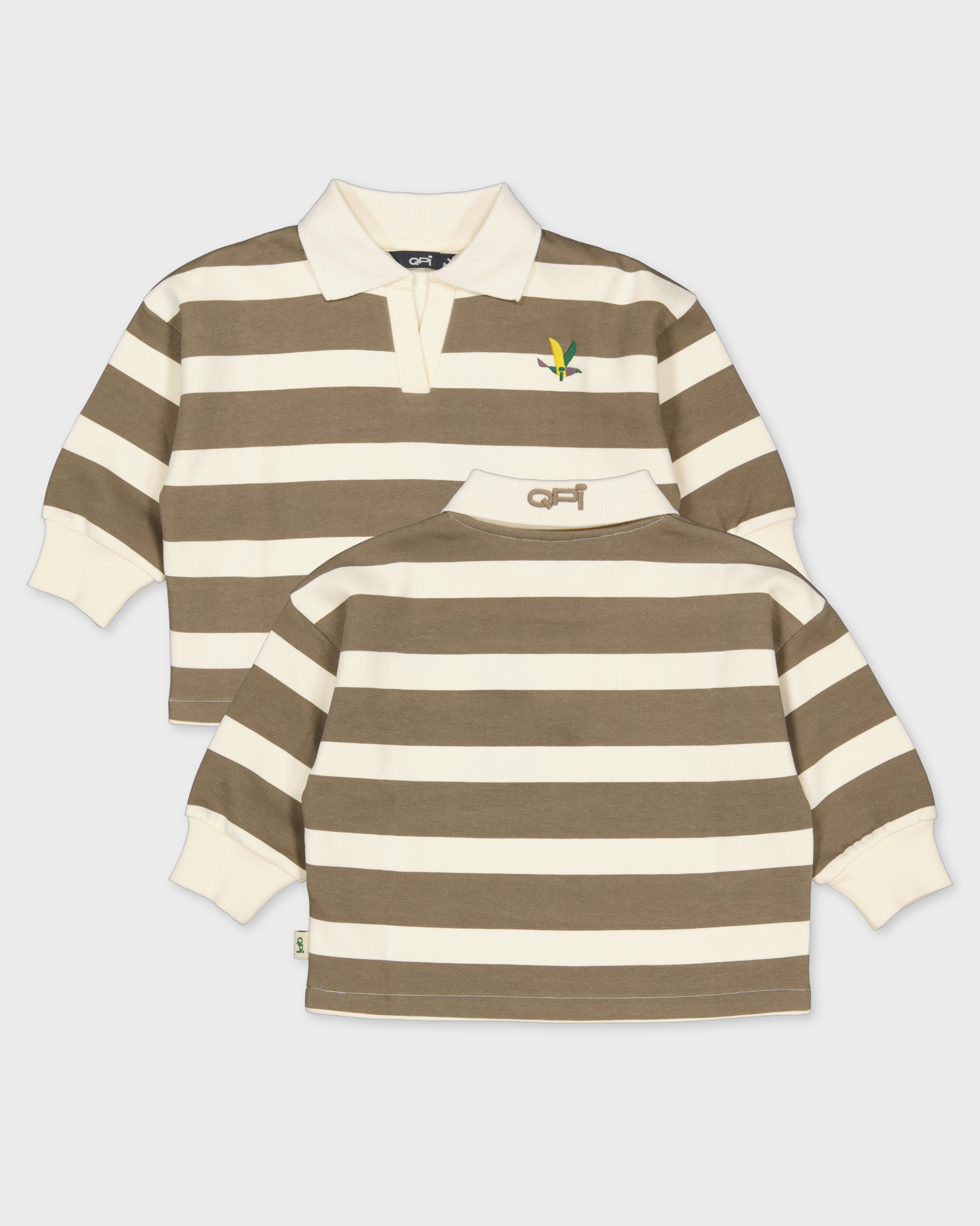 Bruin gestreepte polo met lange mouwen | AOP Off White Stripe