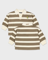 Bruin gestreepte polo met lange mouwen | AOP Off White Stripe