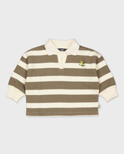 Bruin gestreepte polo met lange mouwen | AOP Off White Stripe