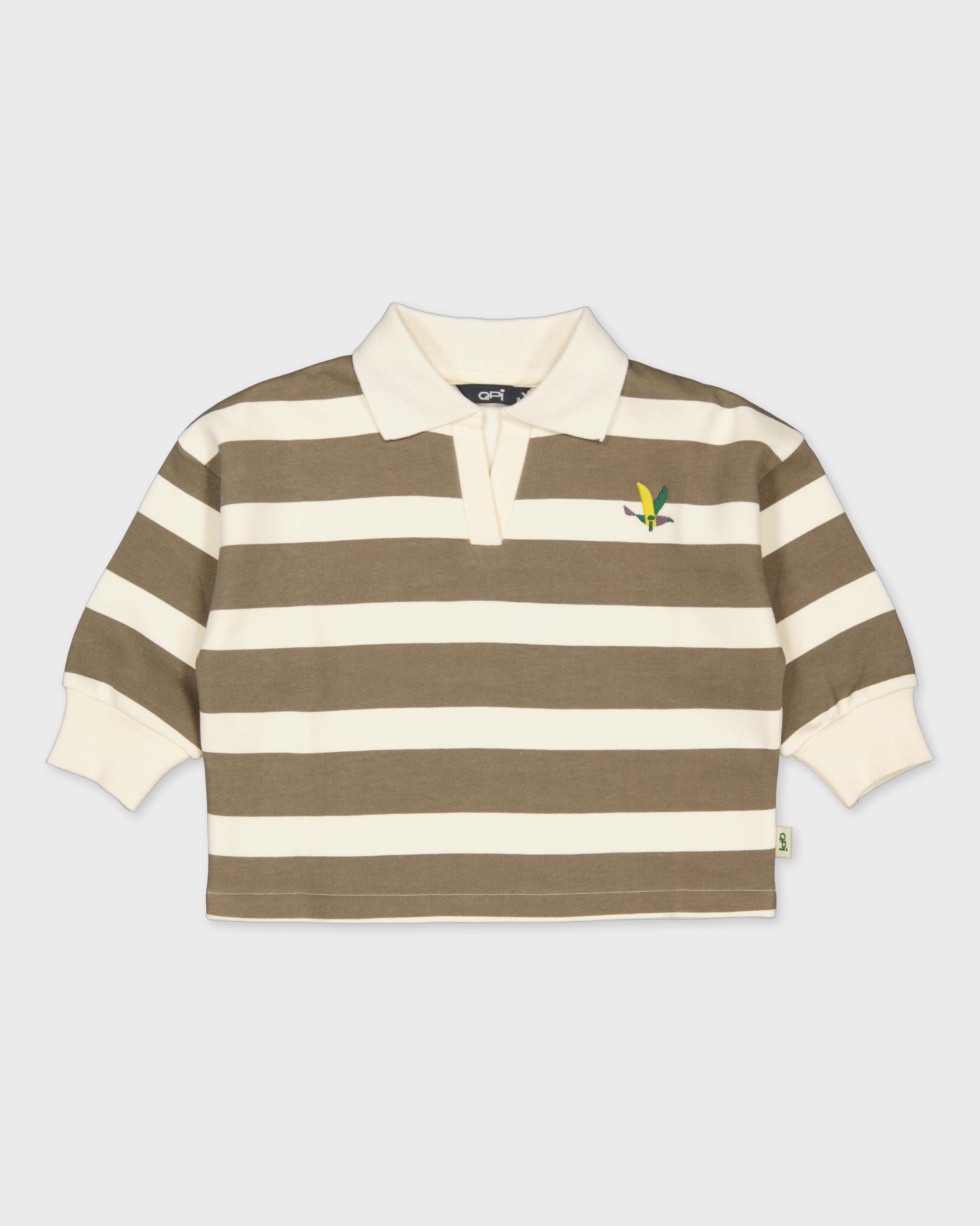 Bruin gestreepte polo met lange mouwen | AOP Off White Stripe