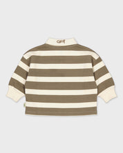 Bruin gestreepte polo met lange mouwen | AOP Off White Stripe