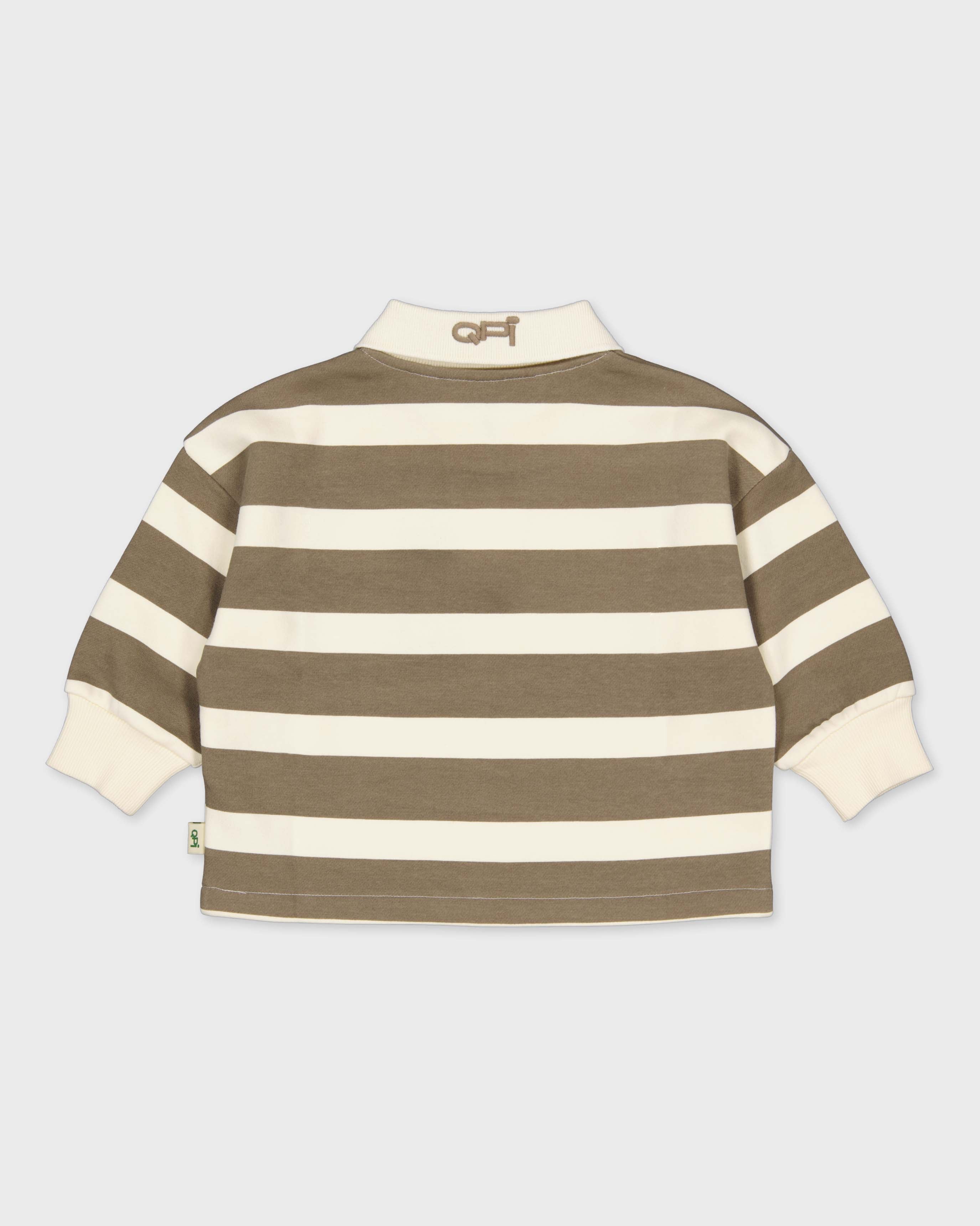 Bruin gestreepte polo met lange mouwen | AOP Off White Stripe