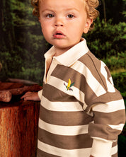 Bruin gestreepte polo met lange mouwen | AOP Off White Stripe