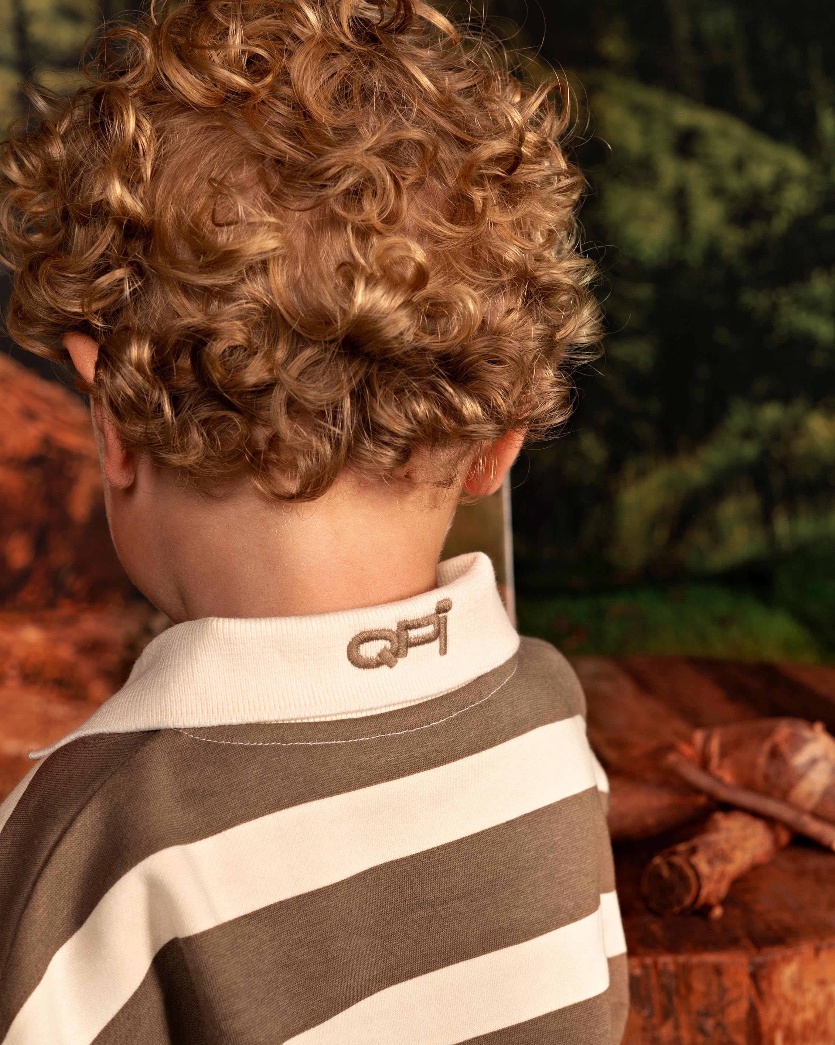 Bruin gestreepte polo met lange mouwen | AOP Off White Stripe