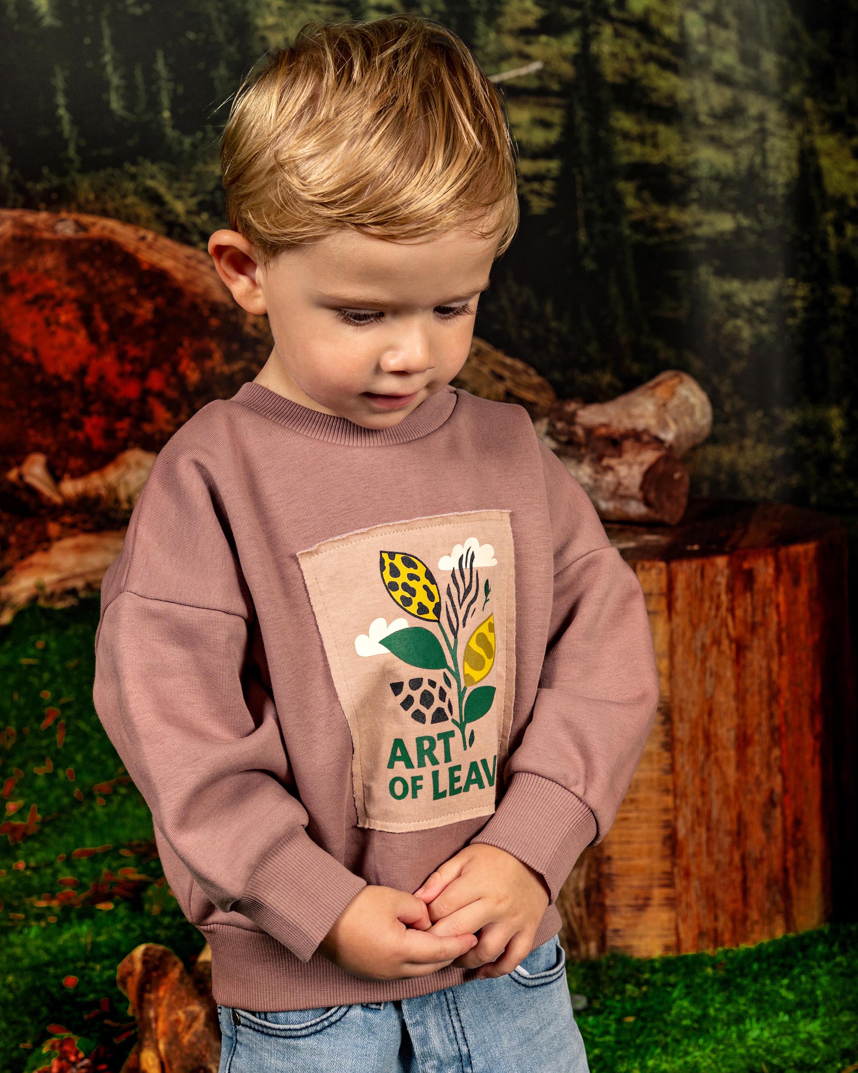 Oudroze sweater met frontprint | Dusty Mauve