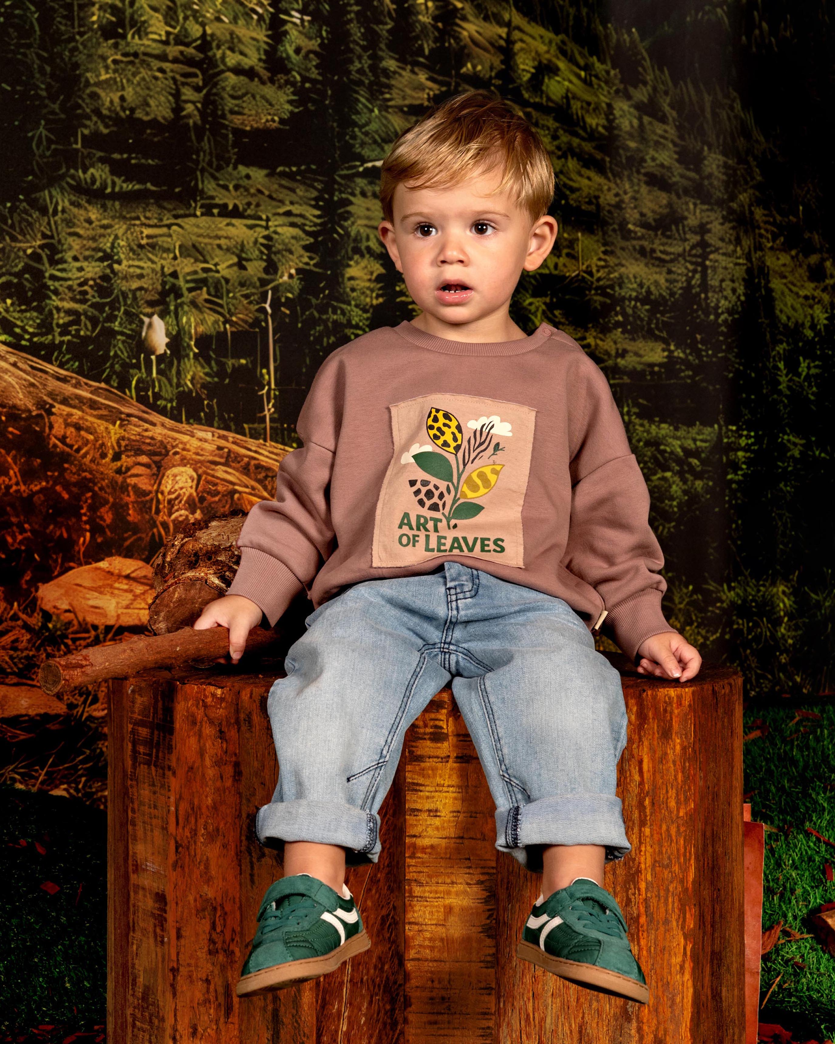 Oudroze sweater met frontprint | Dusty Mauve