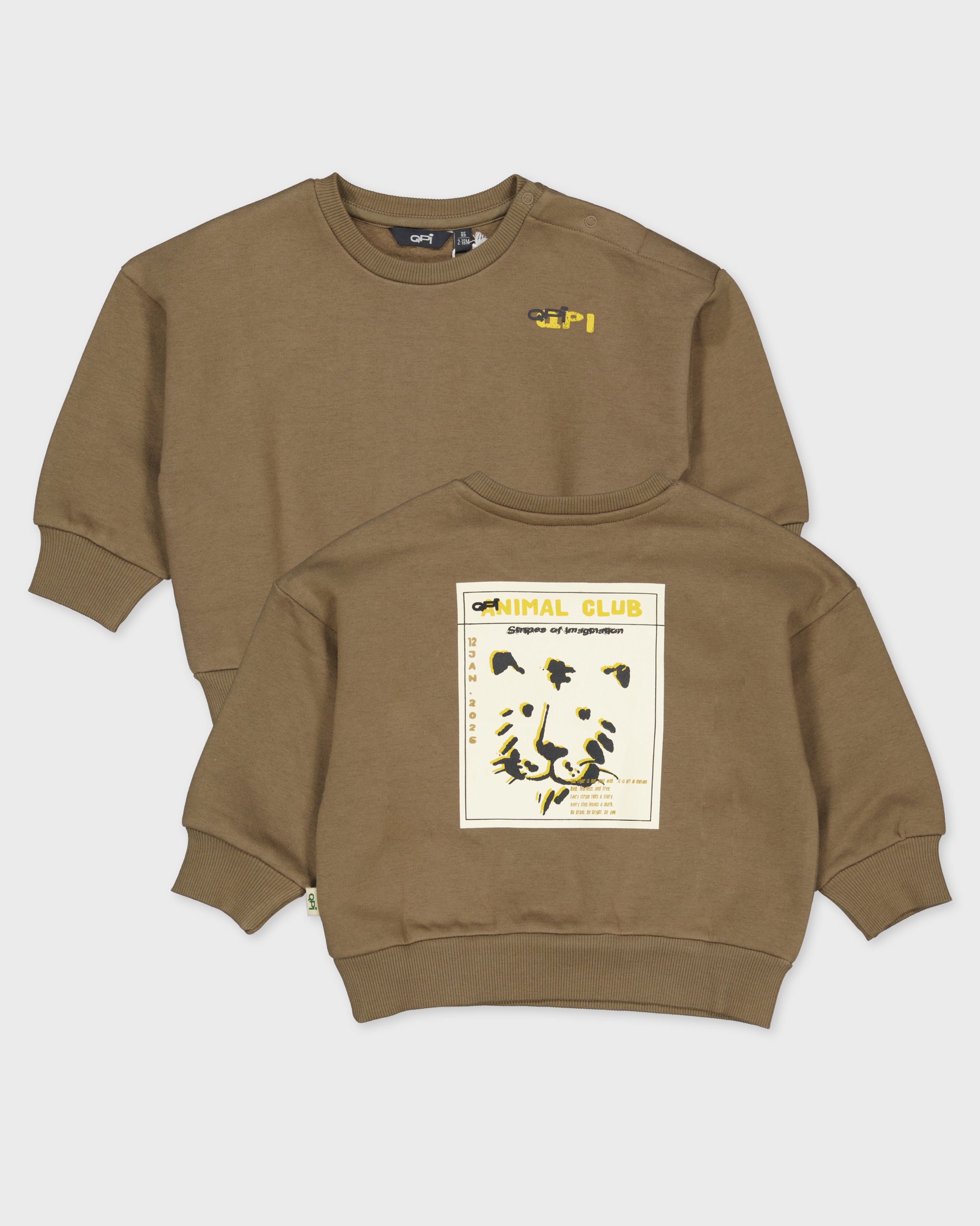 Taupe sweater met rugprint | Dark Brown
